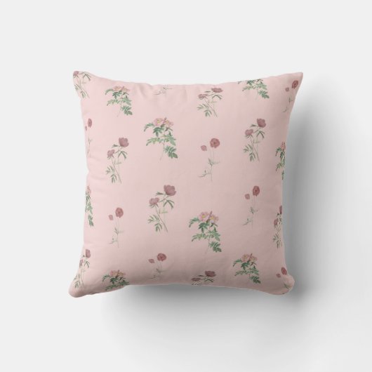 Pink Floral Pattern Botanical Greenery & Rustic クッション (裏面)