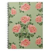 Pink Floral Pattern on Green Background | Seamless ノートブック (正面)