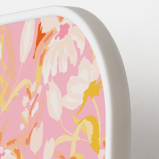 Pink Floral Pattern Personalized Name Cute ピックルボールラケット (左詳細)