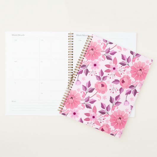 Pink Floral Pattern Planner with Elegant Blossoms プランナー手帳 (ディスプレー)
