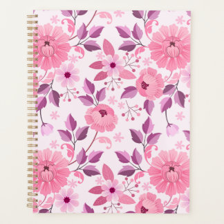 Pink Floral Pattern Planner with Elegant Blossoms プランナー手帳