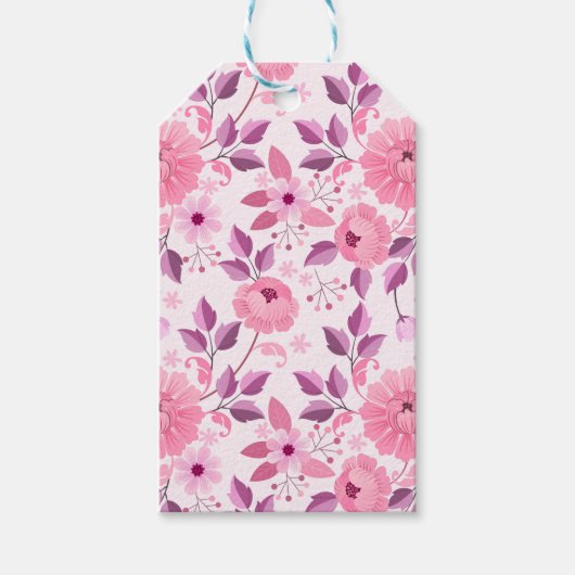 Pink Floral Pattern with Elegant Blossoms ギフトタグ (正面)
