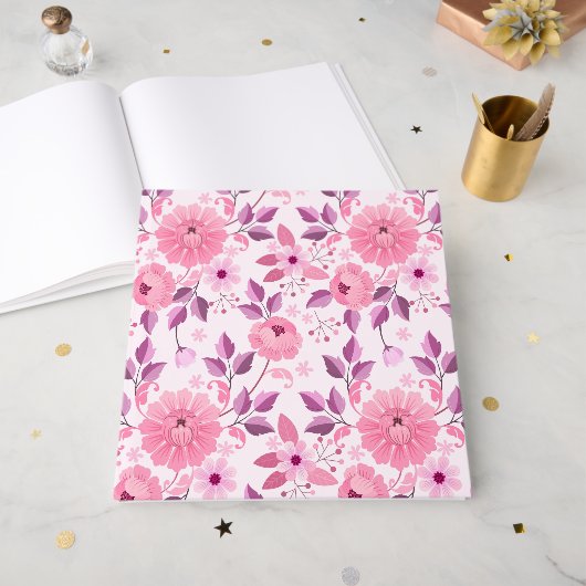 Pink Floral Pattern with Elegant Blossoms ゲストブック (正面見開き)