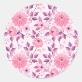 Pink Floral Pattern  with Elegant Blossoms ラウンドシール (正面)