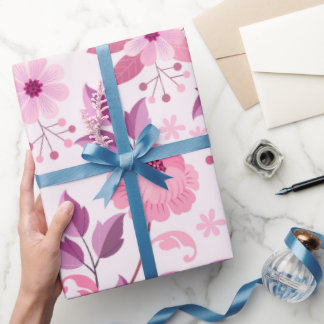 Pink Floral Pattern with Elegant Blossoms ラッピングペーパー