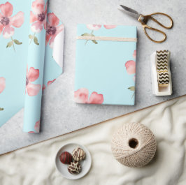 Pink Floral Pattern Wrapping Paper – Soft Blue  ラッピングペーパー