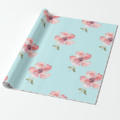 Pink Floral Pattern Wrapping Paper – Soft Blue  ラッピングペーパー (アンロールド)
