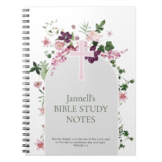 Pink Floral Personalized Bible Study ノートブック (正面)