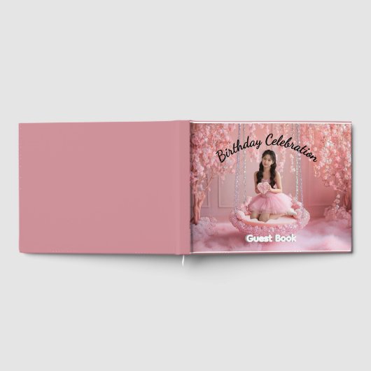 Pink Floral Personalized   Birthday Invitation  ゲストブック (全面)