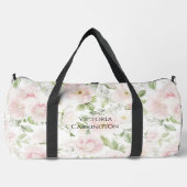 Pink Floral Personalized Elegant Vintage ダッフルバッグ (正面)