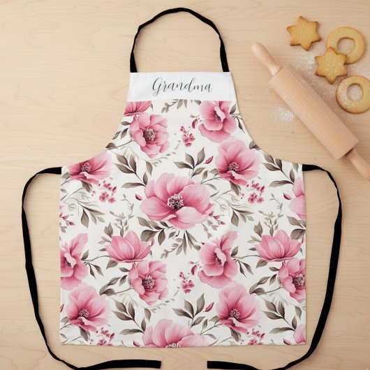 Pink Floral Personalized Grandma エプロン