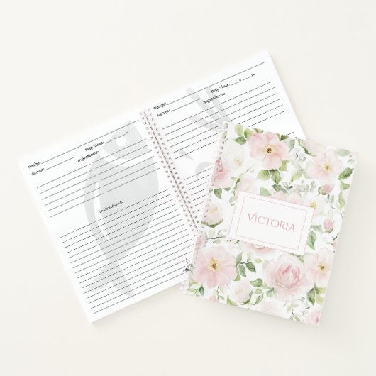 Pink Floral Personalized Vintage Spiral Notebook ノートブック (内部)