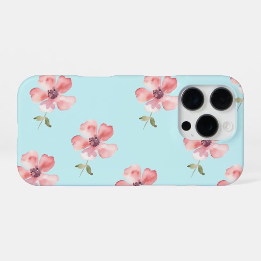 Pink Floral Phone Case – Blue Pastel Pattern iPhoneケース (裏面横)