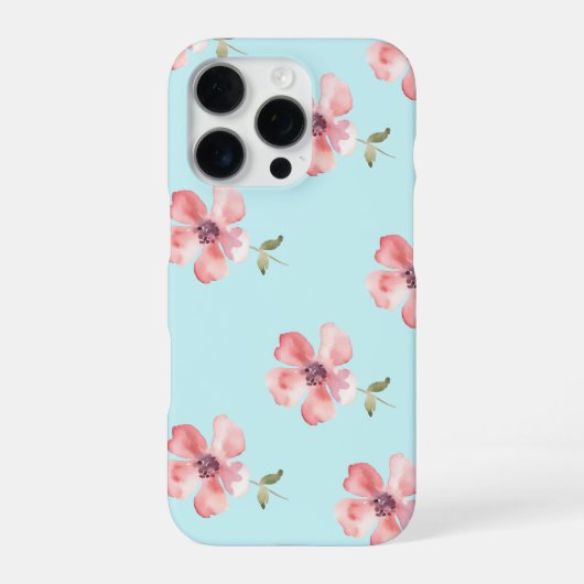 Pink Floral Phone Case – Blue Pastel Pattern iPhoneケース (裏面)