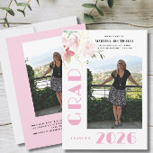 Pink Floral Photo Graduation Announcement 案内状