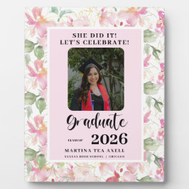 Pink Floral Photo Graduation Party Welcome  フォトプラーク