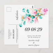 Pink Floral Photo Save the date  Postcard ポストカード (正面/裏面)