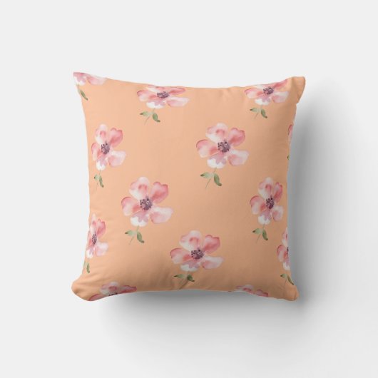Pink Floral Pillow – Orange Pastel Pattern クッション (正面)