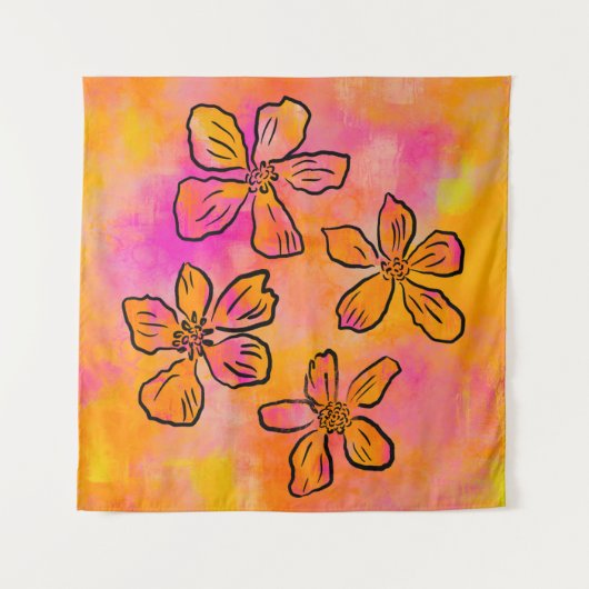 Pink Floral Pop タペストリー (正面)