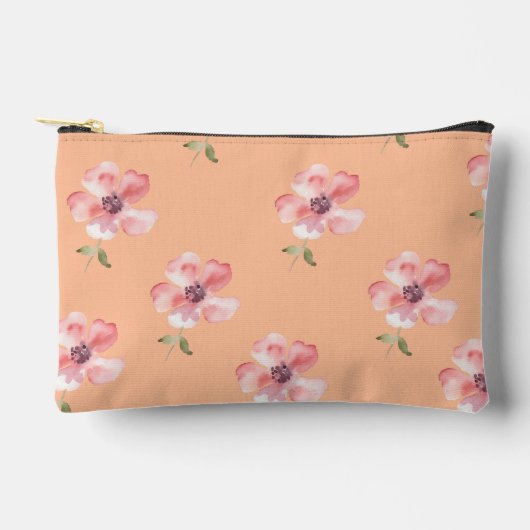Pink Floral Pouch – Orange Pastel Pattern アクセサリーポーチ (正面)