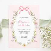 Pink Floral Pretty Bow Birthday Invitation 招待状