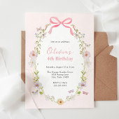 Pink Floral Pretty Bow Birthday Invitation 招待状