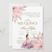 Pink Floral Quinceanera invitation Spanish 招待状 (正面)