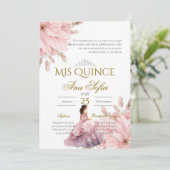 Pink Floral Quinceanera invitation Spanish 招待状 (スタンド正面)