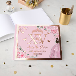 Pink Floral Quinceañera Quince 15 XV Rose Gold ゲストブック