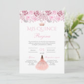 Pink Floral Quinceañera Spanish  招待状 (スタンド正面)