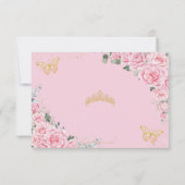 Pink Floral Quinceañera Sweet 16 Butterflies Reply 出欠カード (裏面)