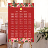 Pink floral red chinese wedding seating chart  ポスター