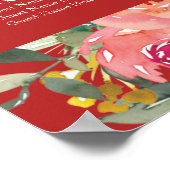 Pink floral red chinese wedding seating chart  ポスター (角)