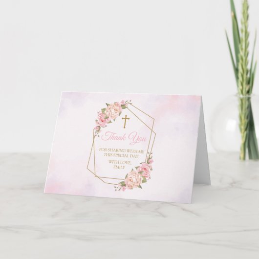 Pink Floral Religious Thank you card サンキューカード (正面)