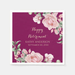 Pink Floral Retirement Party スタンダードカクテルナプキン