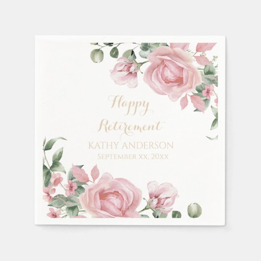 Pink Floral Retirement Party スタンダードカクテルナプキン (正面)