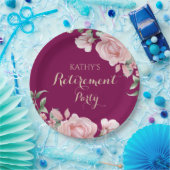 Pink Floral Retirement Party ペーパープレート (パーティー)