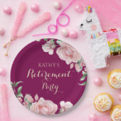 Pink Floral Retirement Party ペーパープレート (パーティー)