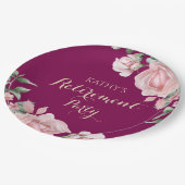 Pink Floral Retirement Party ペーパープレート (アングル)