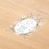 Pink Floral Ribbon Baby Bunny Baby Shower  Acrylic アクリル招待状 (レイダウン)