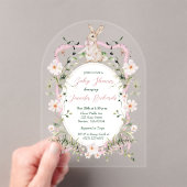 Pink Floral Ribbon Baby Bunny Baby Shower  Acrylic アクリル招待状 (インサイチュ (ポータブル))