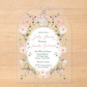 Pink Floral Ribbon Baby Bunny Baby Shower  Acrylic アクリル招待状 (正面)