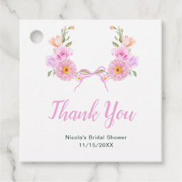 Pink Floral Ribbon Bridal Shower フェイバータグ