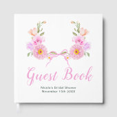 Pink Floral Ribbon Bridal Shower Guest Book ゲストブック (正面)