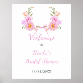 Pink Floral Ribbon Bridal Shower Welcome ポスター