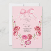 Pink Floral Ribbon Wedding Invitation 招待状 (正面)