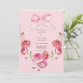 Pink Floral Ribbon Wedding Invitation 招待状 (スタンド正面)