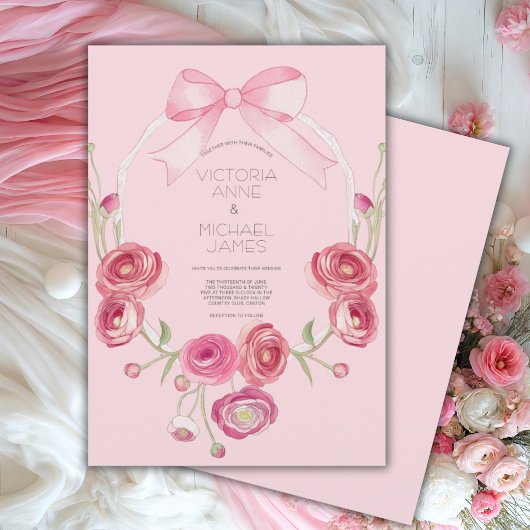 Pink Floral Ribbon Wedding Invitation 招待状