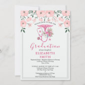 Pink Floral RN Nursing Graduation Invitation | BSN 招待状 (正面)