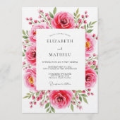 Pink Floral Romantic Flourish Wedding 招待状 (正面)